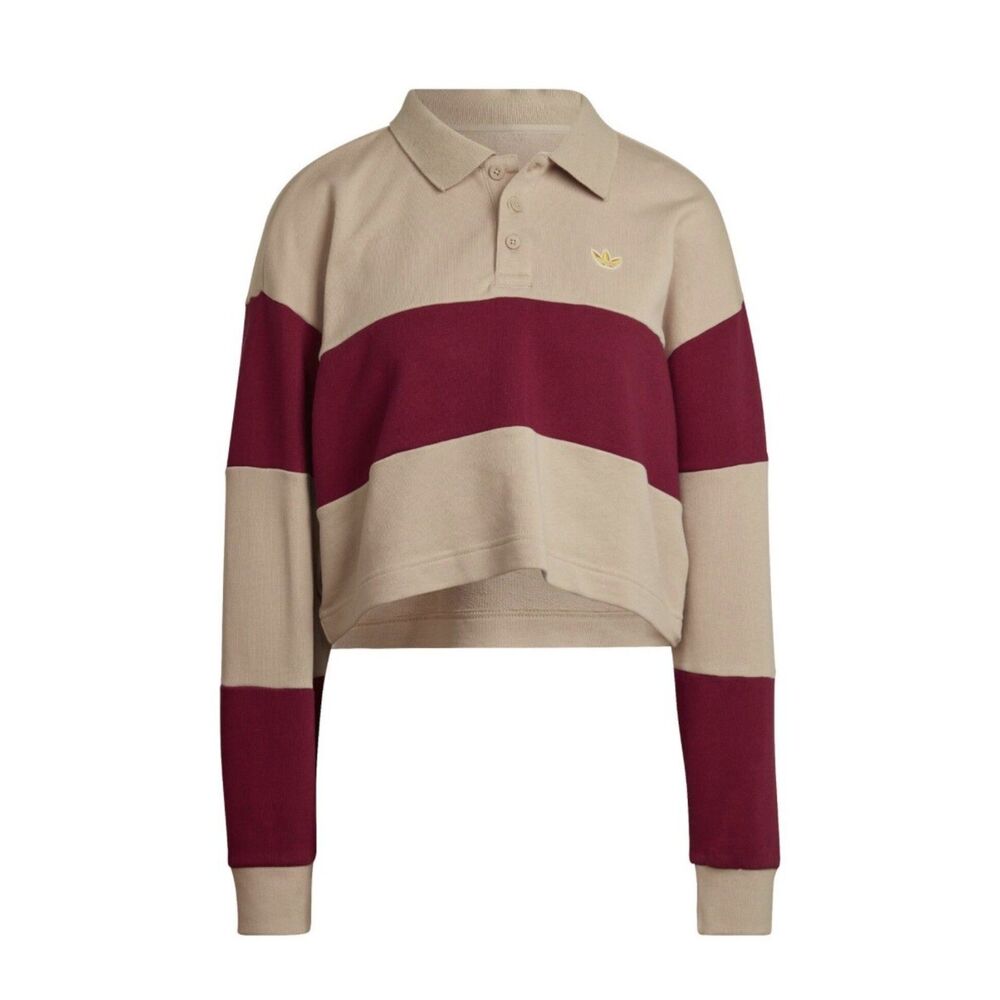 Adidas Originals Class 72 Crop Crew Rugby Sweatshirt - Tan/Burgundy M